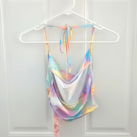 NWT Shein rainbow multi color halter crop top size XS - Picture 2 of 6